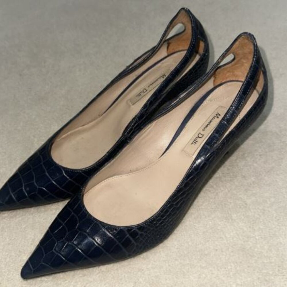 Navy Blue Crocodile Pattern Women's Shoes